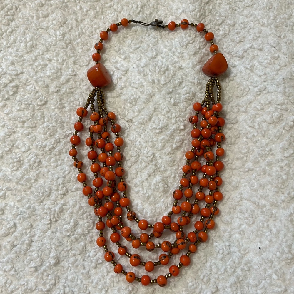 Multi-Strand Orange Beaded Statement Necklace